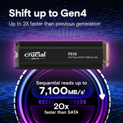 CRUCIAL P310 2TB PCIE GEN4 2280 NVME M.2 SSD WITH HEATSINK CT2000P310SSD5
