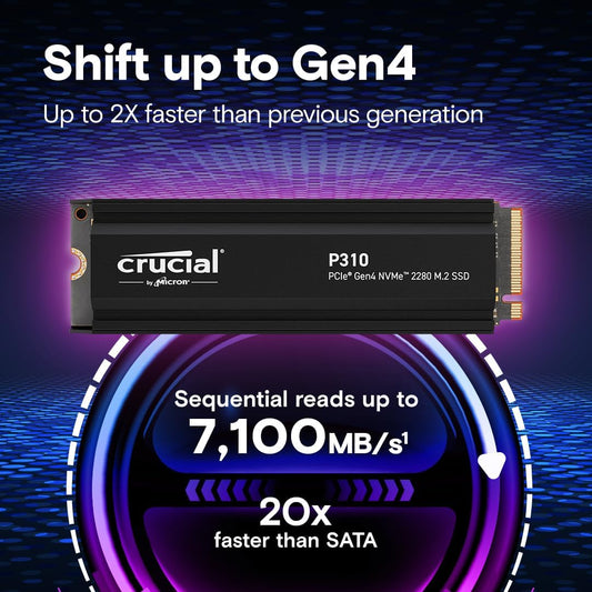 CRUCIAL P310 2TB PCIE GEN4 2280 NVME M.2 SSD WITH HEATSINK CT2000P310SSD5