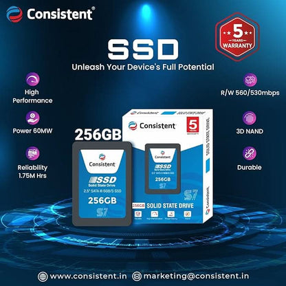 Consistent 256GB 2.5 Inch SATA Internal SSD CTSSD256S7