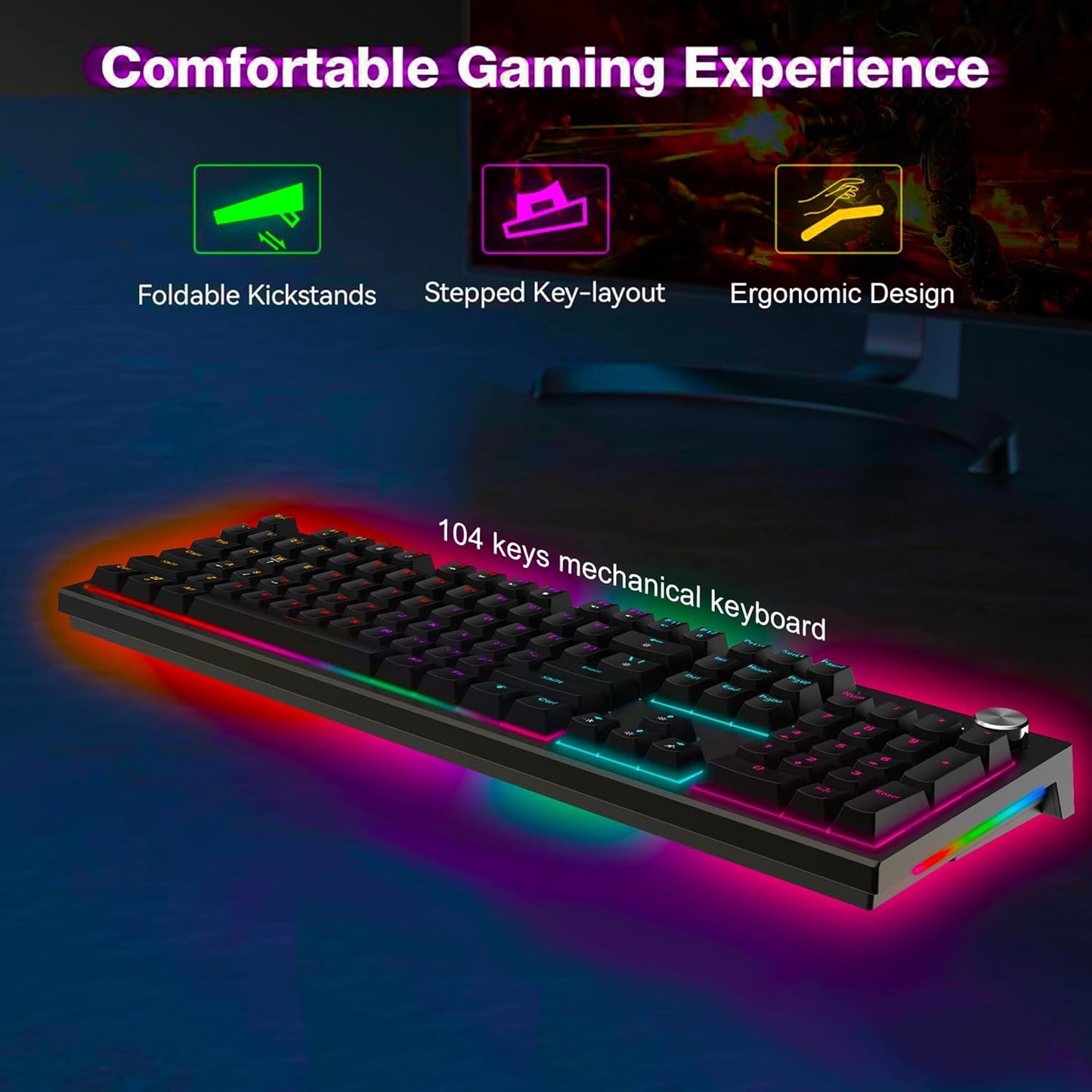 ANT ESPORTS MK1850 MECHANICAL WIRED GAMING KEYBOARD RED SWITCH HOT-SWAP MECH KEYBOARD - BLACK