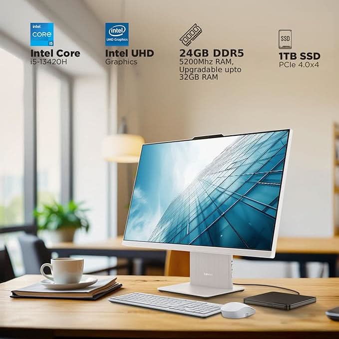 Lenovo IdeaCentre AIO Intel Core i5-13420H 27" FHD Touchscreen (24GB RAM/1TB SSD/Win11/Microsoft 365 + Office 24/3Wx2 Harman/Wireless EOS Keyboard & Mouse,Grey), F0HM00W3IN All-in-One Desktop