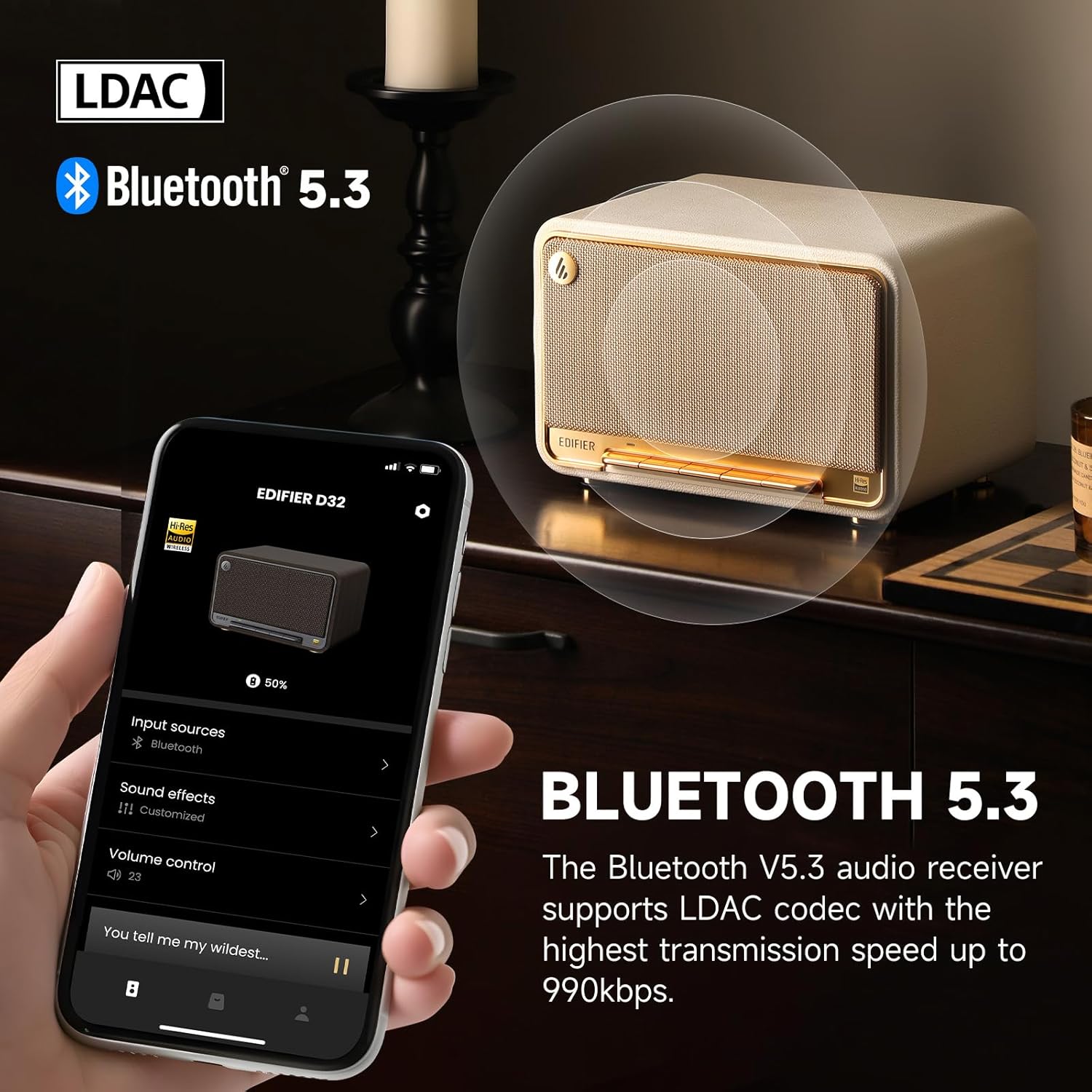 EDIFIER D32 TABLETOP WIRELESS SPEAKER, HI-RES AUDIO BLUETOOTH SPEAKER, PORTABLE RETRO COMBO SPEAKER, 60 WATTS RMS