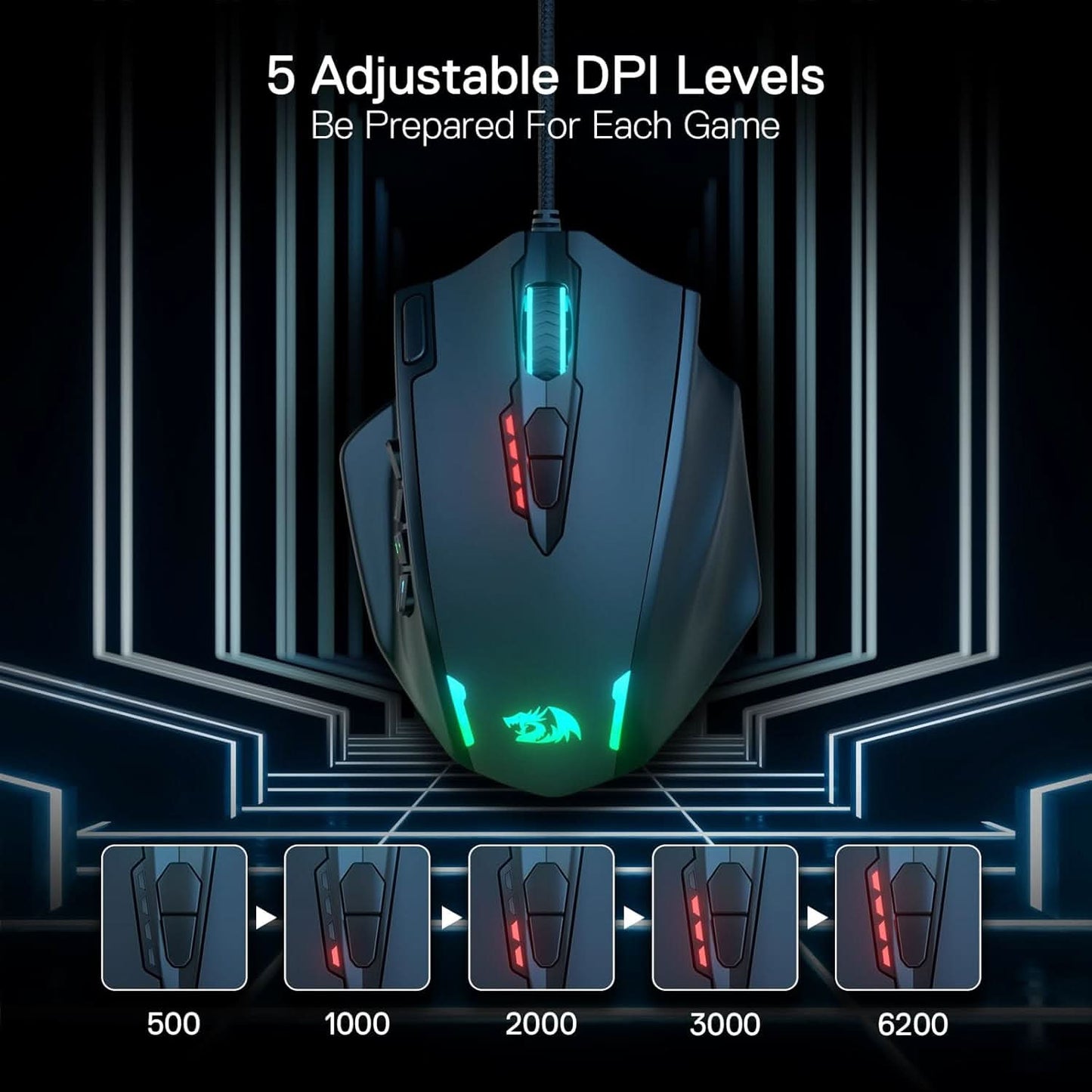 REDRAGON IMPACT M908 RGB LED MMO USB WIRED GAMING MOUSE (BLACK)