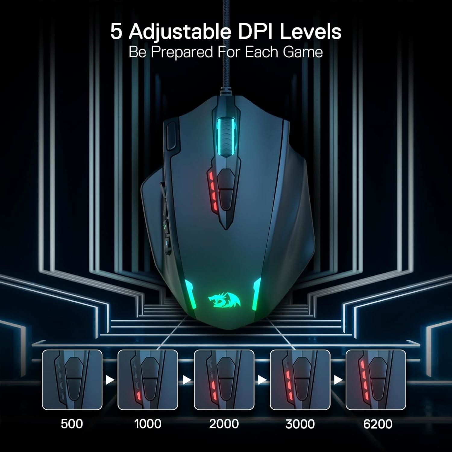 REDRAGON IMPACT M908 RGB LED MMO USB WIRED GAMING MOUSE (BLACK)