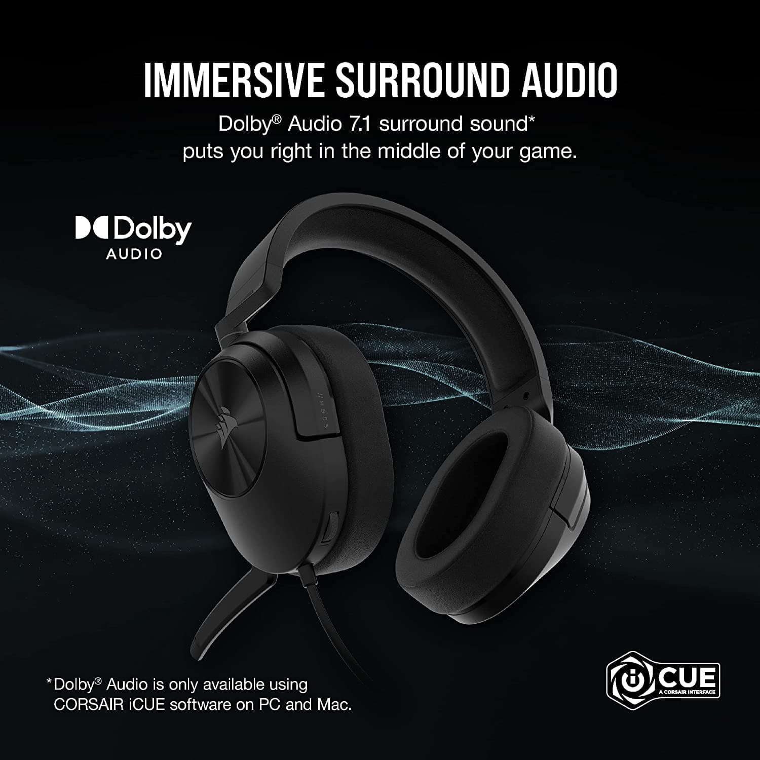 CORSAIR HS55 Wired 7.1 Surround Gaming Headphone With Mic ( Carbon ) ( PC/Mobile/PS )