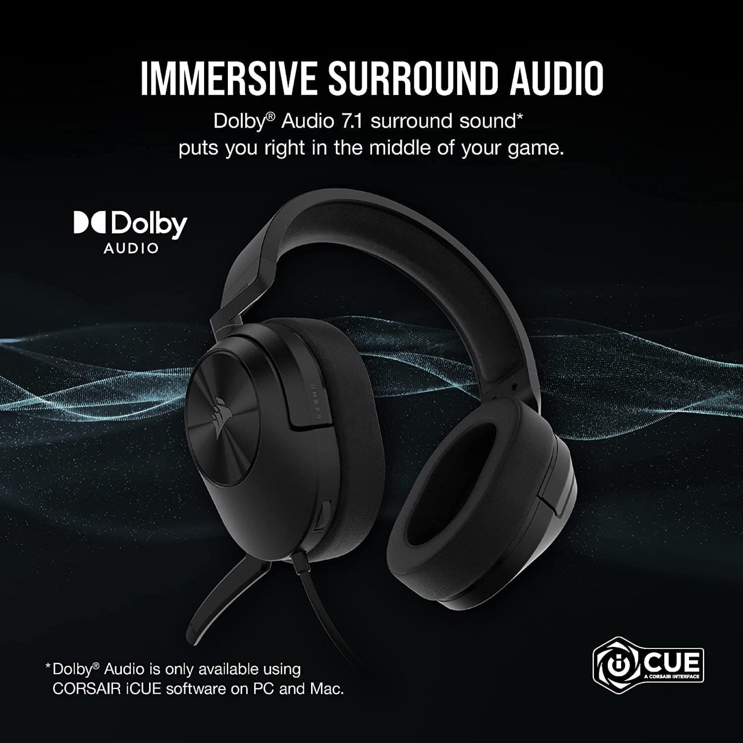 CORSAIR HS55 Wired 7.1 Surround Gaming Headphone With Mic ( Carbon ) ( PC/Mobile/PS )