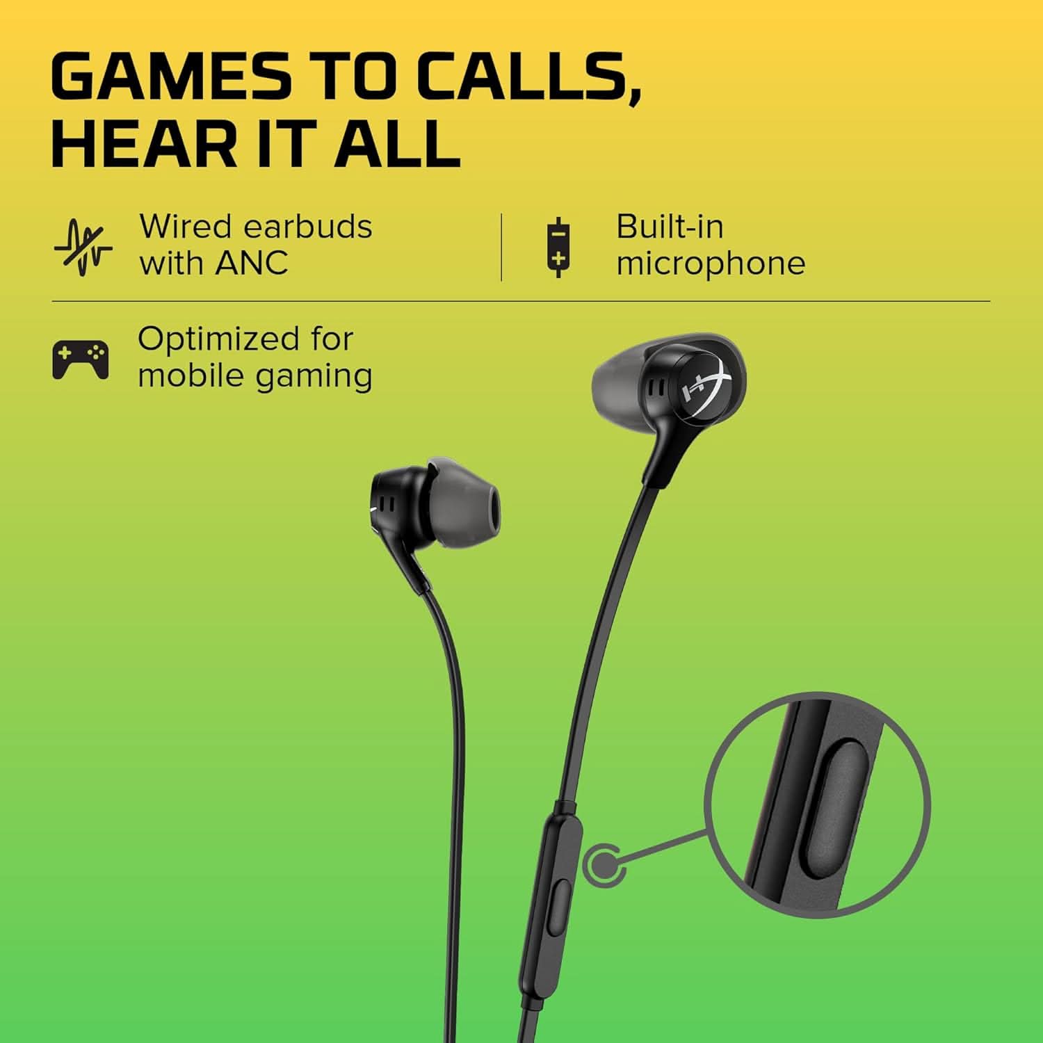 HYPERX CLOUD EARBUDS II GAMING EARBUDS WITH MIC-BLACK (70N24AA),IN-EAR,WIRED