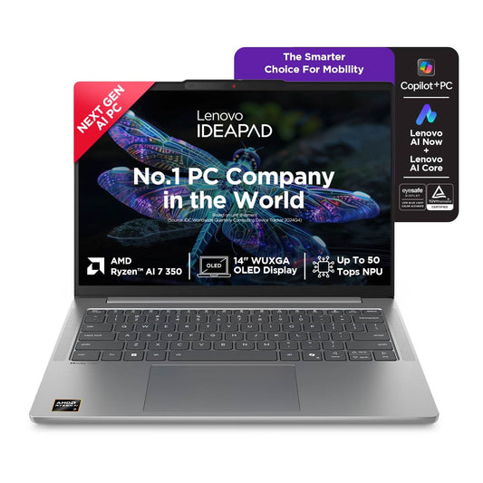 LENOVO IDEAPAD SLIM 5 AMD RYZEN AI 7 350, COPILOT+ AI PC(24GB RAM/1TB SSD/14(35.5CM) WUXGA OLED/AI NOW/50TOPS/WIN 11/OFFICE HOME 2024/BACKLIT KEYBOARD/1YR ADP FREE/GREY/1.4KG), 83HX001NIN AI LAPTOP