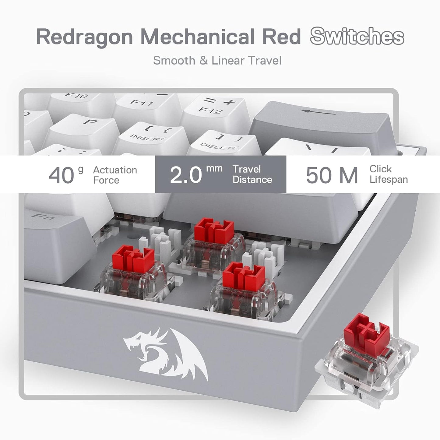 REDRAGON K617 FIZZ 60% WIRED RGB RED SWITCH GAMING KEYBOARD WHITE AND GREY