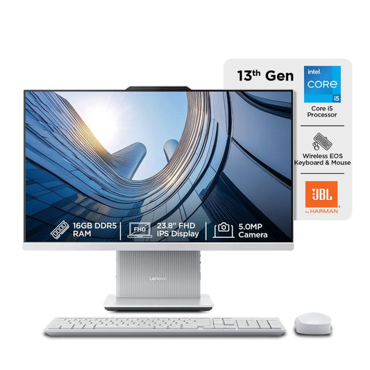 LENOVO IDEACENTRE AIO INTEL I5-13420H 23.8" FHD 3-SIDE EDGELESS ALL-IN-ONE DESKTOP (16GB/512GB SSD/WIN11/OFFICE 21/3WX2 WOOFER/ALEXA/5.0MP + IR CAMERA/WIRELESS KEYBOARD & MOUSE), F0HN003WIN
