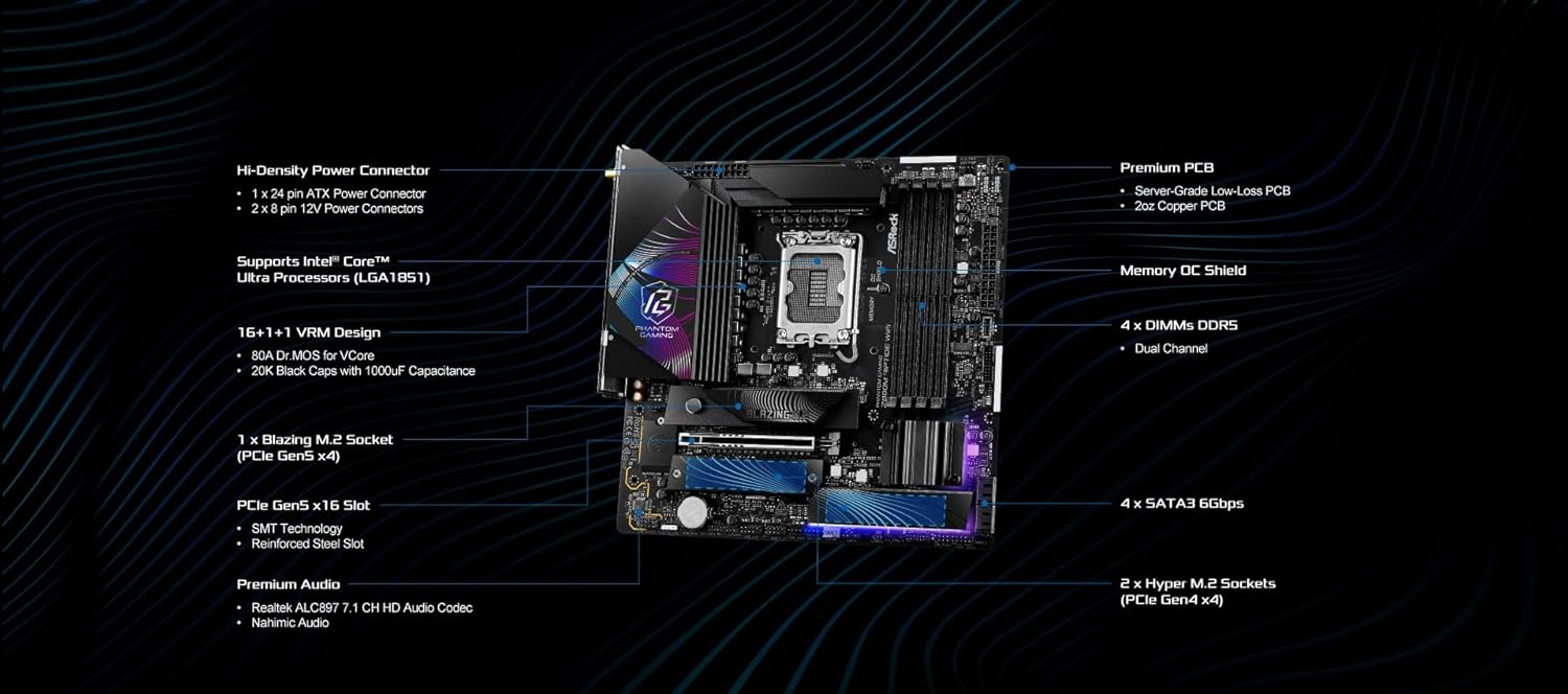ASROCK PHANTOM GAMING Z890M RIPTIDE WIFI 6E DDR5 MICRO ATX MOTHERBOARD