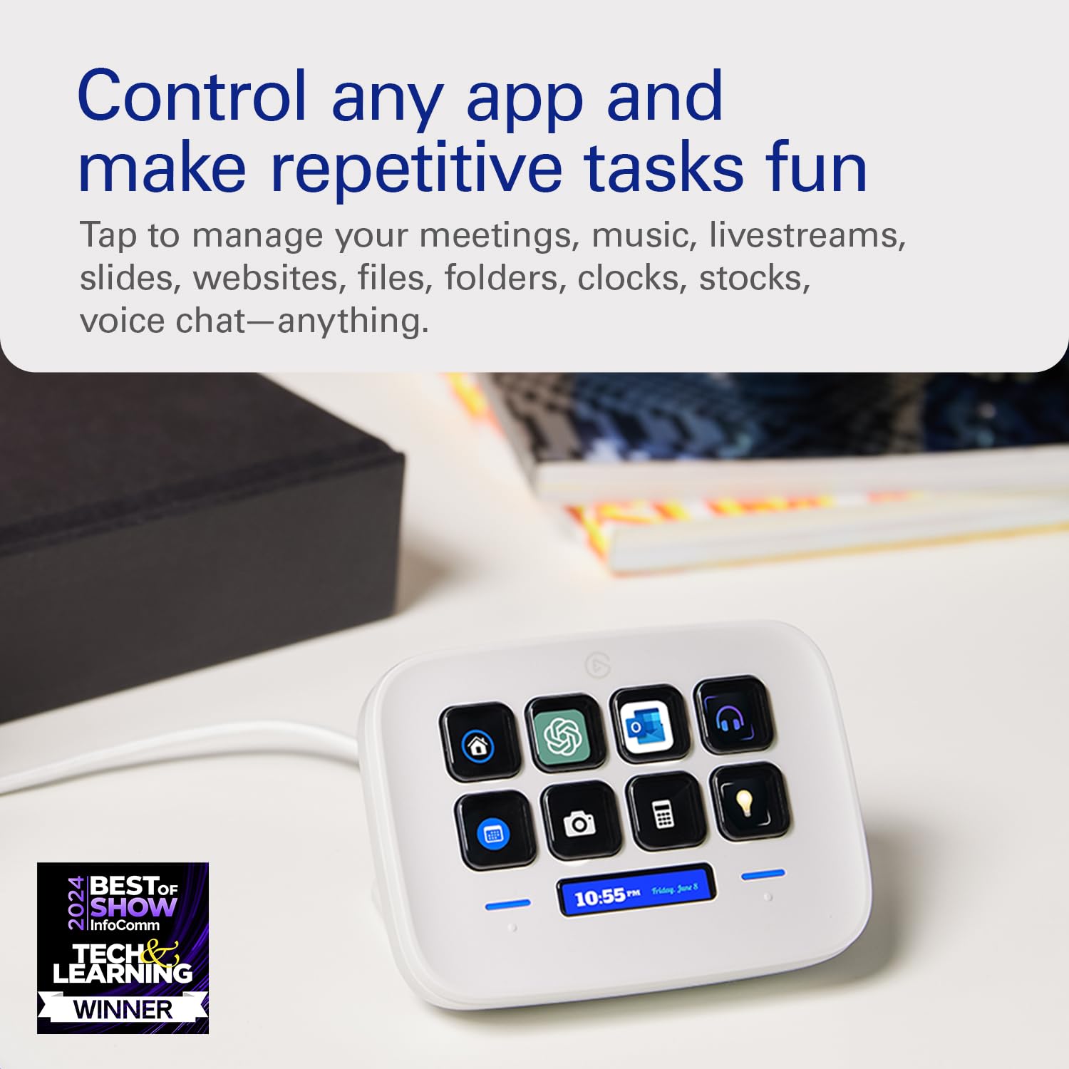 ELGATO STREAM DECK NEO USB PRODUCTIVITY CONTROLLER, 8 CUSTOMIZABLE KEYS 10GBJ9901 WHITE