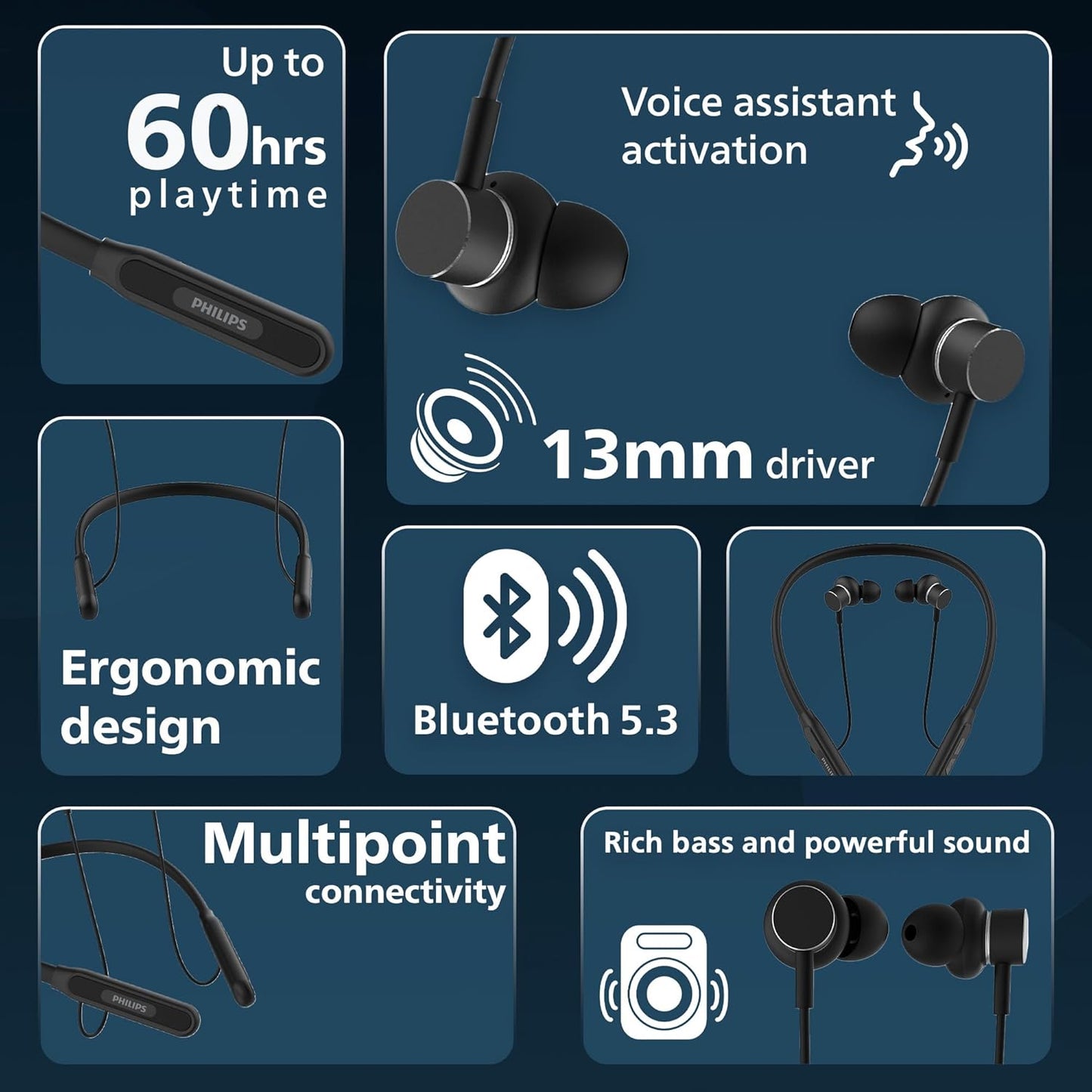 PHILIPS NECKBAND WIRELESS IN EAR-NECKBAND TAN1150BK/94