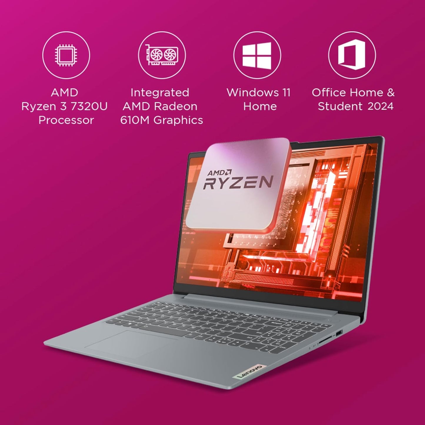 LENOVO IDEAPAD SLIM 3 82XQ00MDIN [R3-7320U/8GB/512GB SSD/WIN11 HOME+MS24/15.6"/INTEGRATED GRAPHICS/1 YEAR(S)/GREY]