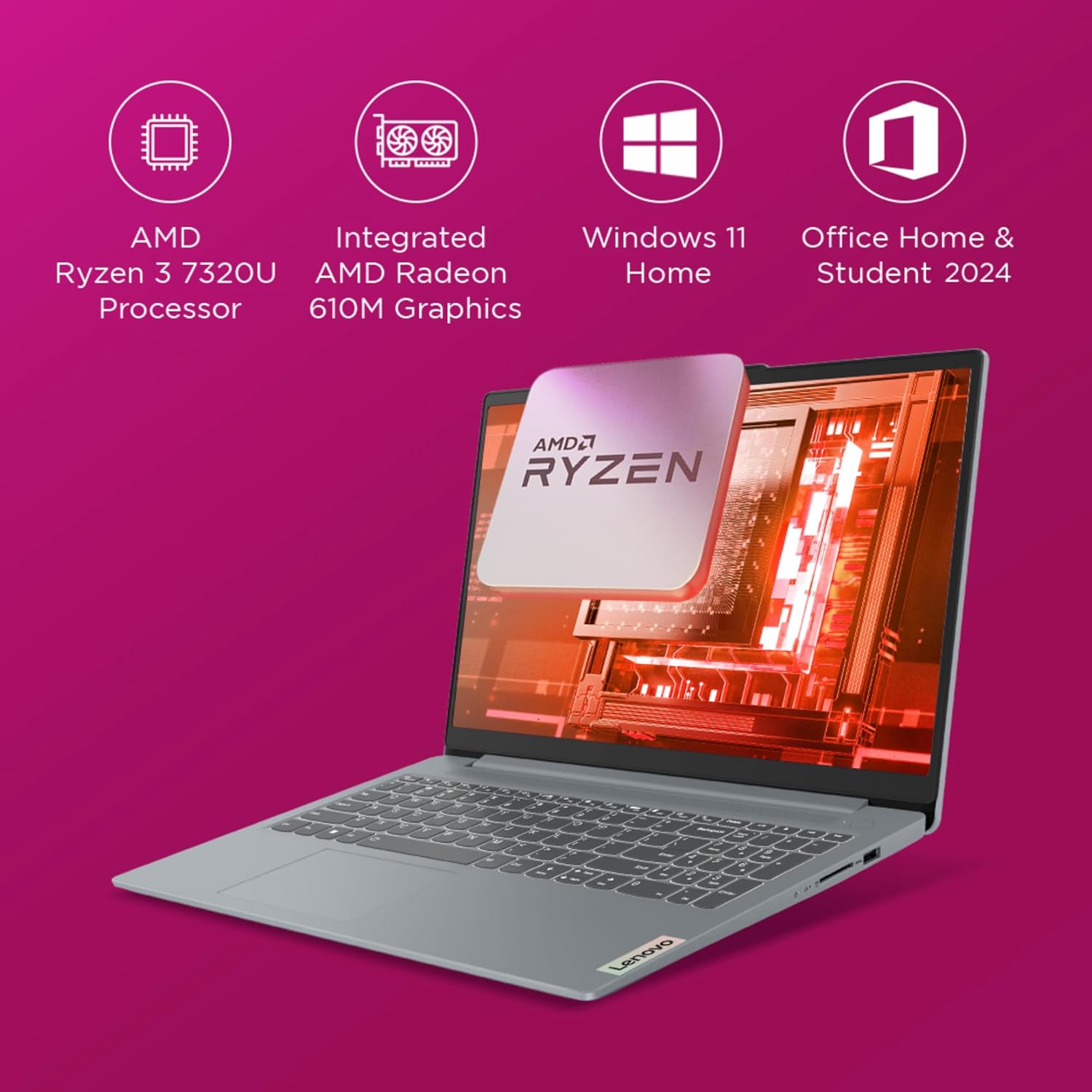LENOVO IDEAPAD SLIM 3 82XQ00MDIN [R3-7320U/8GB/512GB SSD/WIN11 HOME+MS24/15.6"/INTEGRATED GRAPHICS/1 YEAR(S)/GREY]