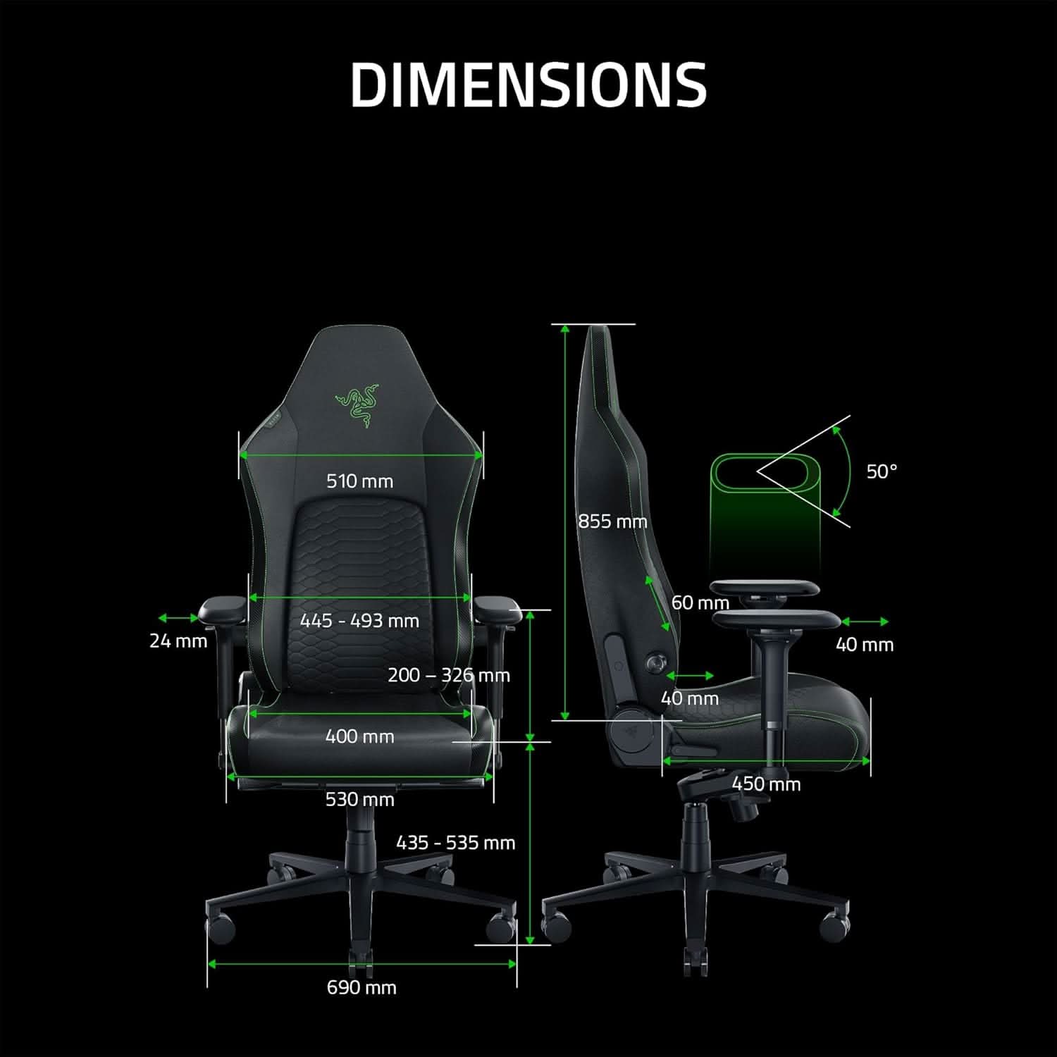 RAZER ISKUR V2 - GAMING CHAIR BLACK/GREEN RZ38-04900100-R3U1