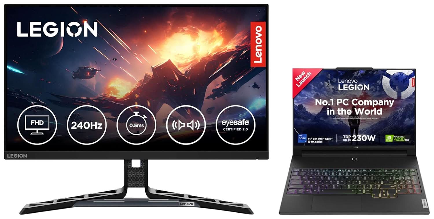LENOVO LEGION 9 2024 INTEL CORE I9-14900HX 16 INCH (40.64CM) 3.2K MINI LED 1200NITS 165HZ GAMING LAPTOP (64GB/2TB SSD/NVIDIA RTX 4090/BLACK/2.6KG), 83G0003AIN +R25F-30 MONITOR