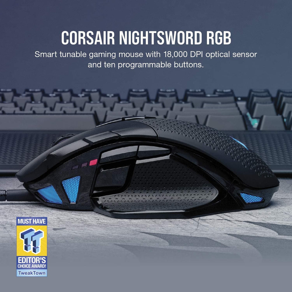 CORSAIR Nightsword Wired Ergonomic RGB Gaming Mouse ( CH-9306011-AP ) ( 18000DPI / 8 Macro Buttons ) ( Black )