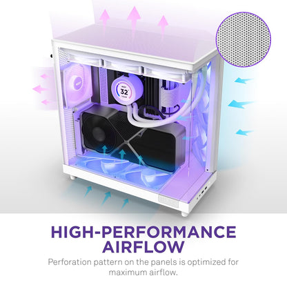 NZXT CHASSIS H6 FLOW RGB (2023) COMPACT DUAL- CHAMBER ATX CASE WITH RGB FANS - ALL WHITE- CC-H61FW-R1