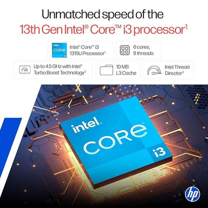 HP 14 Laptop, 13th Gen Intel Core i3-1315U (8GB DDR4, 512GB SSD) FHD, Anti-Glare, Micro-Edge, 14''/35.6cm, Win11, M365 Basic(1yr) Office24, Silver, 1.4kg, ep0343TU, FHD Camera w/Shutter