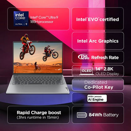 LENOVO IDEAPAD PRO 5 83D2001GIN [ULTRA9-185H 14TH GEN/32GB/1TB SSD/WIN11 HOME+MSO/14.0 INCH/INTEGRATED GRAPHICS /1 YEAR(S)/GREY]