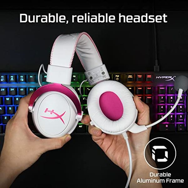 HYPERX Cloud 2 Wired 7.1 Surround Gaming Headphone ( Pink-White ) ( PC / Mobile / Xbox )[ HyperX Cloud II ]