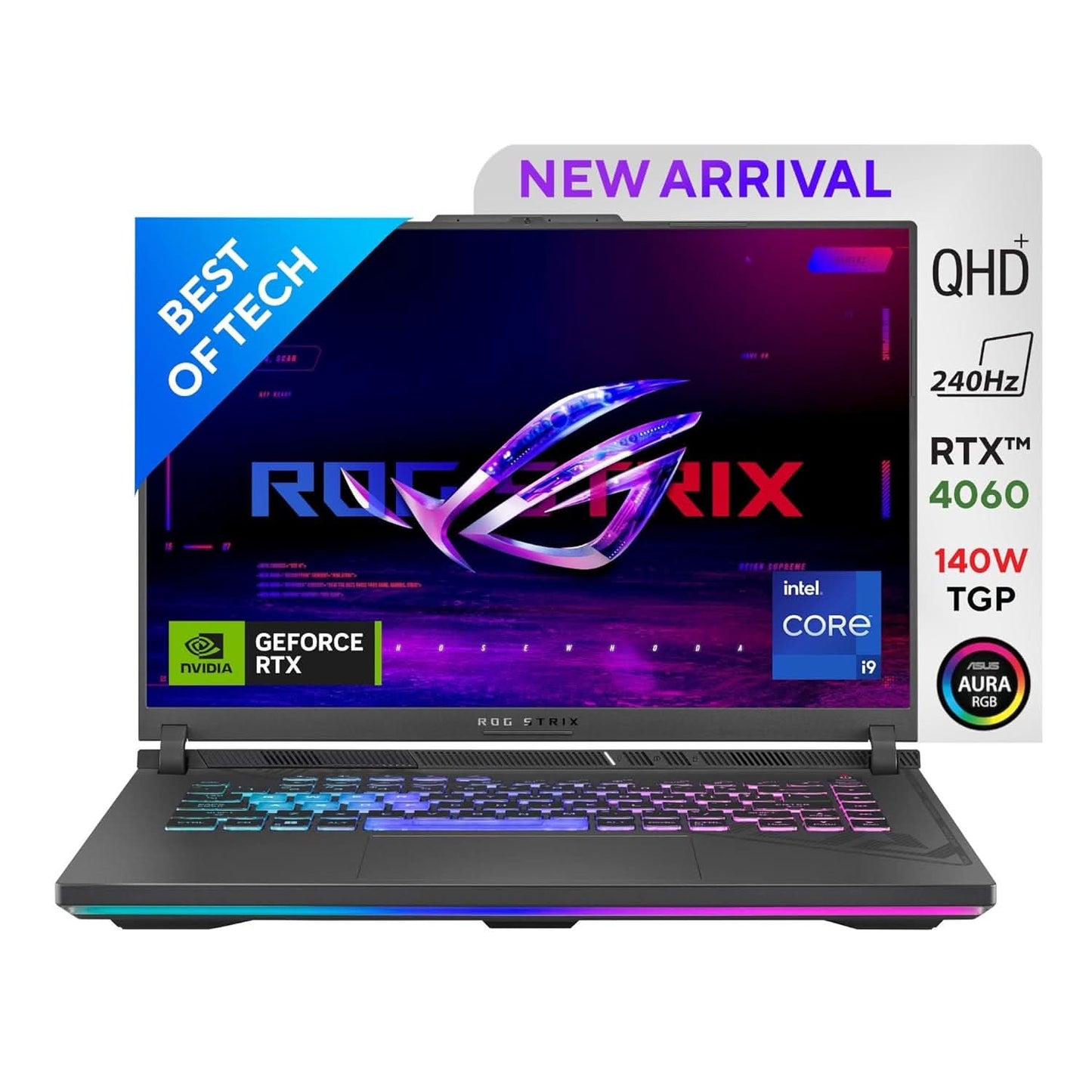 ASUS ROG STRIX G16 13TH GEN, INTEL CORE I9-13980HX GAMING LAPTOP(NVIDIA RTX 4060-8GB/140W TGP/16GB RAM/1TB SSD/QHD+/16 INCH/240HZ/RGB KB/90WHR/WINDOWS 11/OFFICE 2021/ECLIPSE GRAY/2.50 KG) G614JV-N4141WS