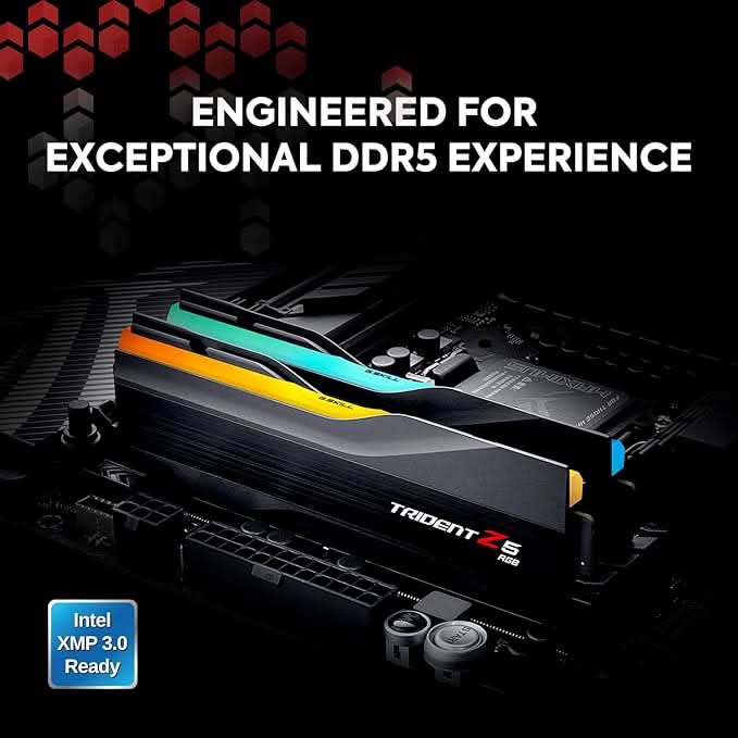 G.Skill Trident Z5 RGB (Intel XMP) 32GB (2 x 16GB) DDR5 7600MHz CL36-46-46-121 1.40V Desktop Memory RAM - F5-7600J3646G16GX2-TZ5RK
