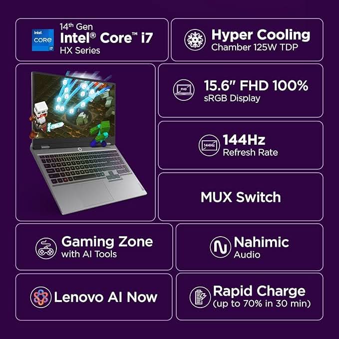 Lenovo LOQ 2025 Intel Core i7-14700HX| NVIDIA RTX 5060 8GB (32GB RAM/1TB SSD/144Hz Refresh Rate/572 AI TOPS/15.6" (39.6cm)/Windows 11/Office 2024/3 Mon. Game Pass/Grey/2.4Kg), 83JE00U3IN
