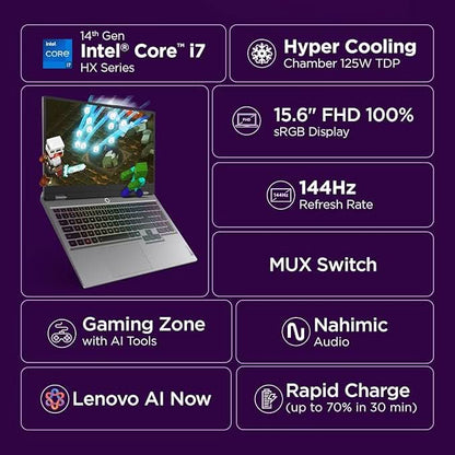 Lenovo LOQ 2025 Intel Core i7-14700HX| NVIDIA RTX 5060 8GB (32GB RAM/1TB SSD/144Hz Refresh Rate/572 AI TOPS/15.6" (39.6cm)/Windows 11/Office 2024/3 Mon. Game Pass/Grey/2.4Kg), 83JE00U3IN