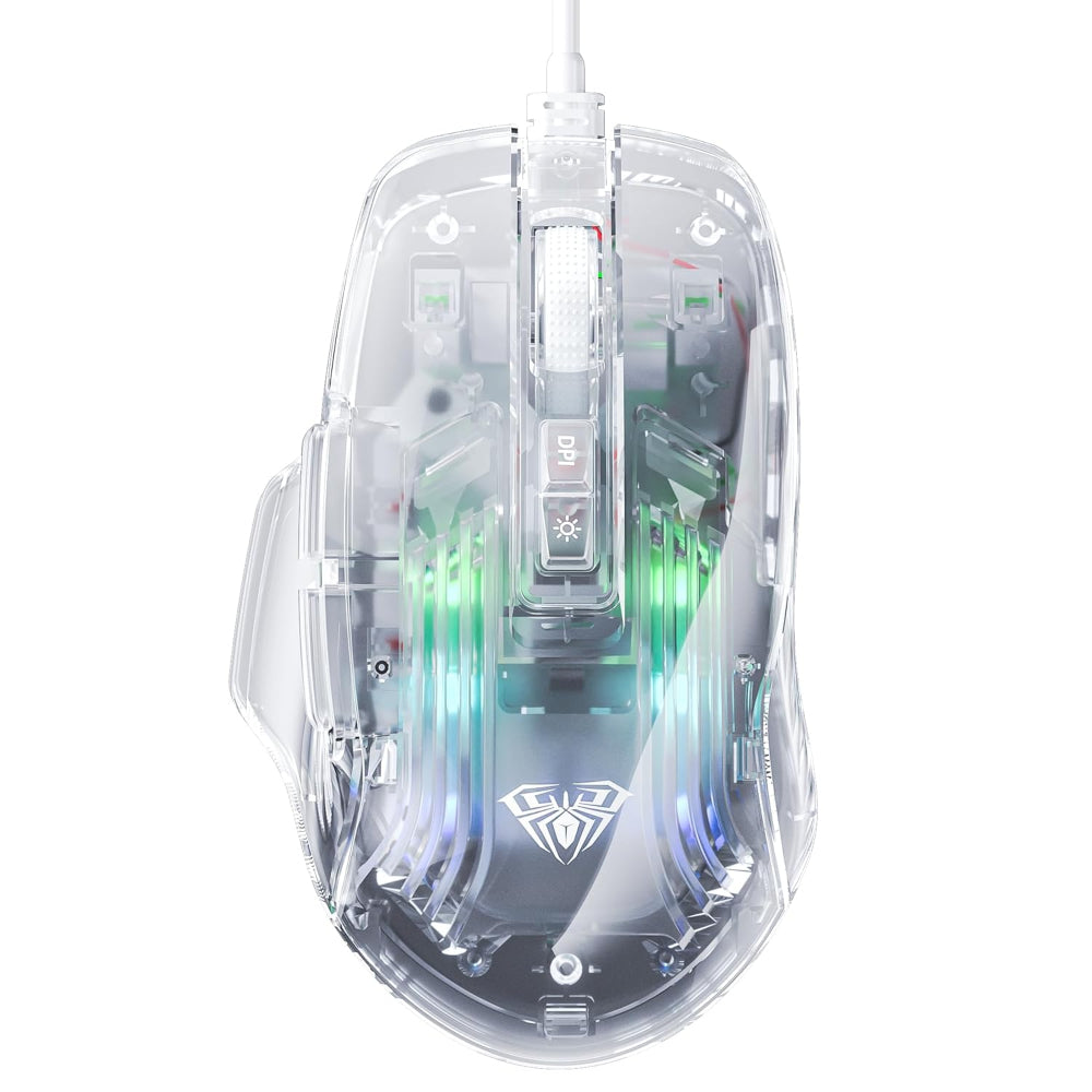 AULA S80 Transparent Wired Ergonomic Gaming Mouse ( White ) ( S80 ) ( 7200DPI/7 Macro Buttons )