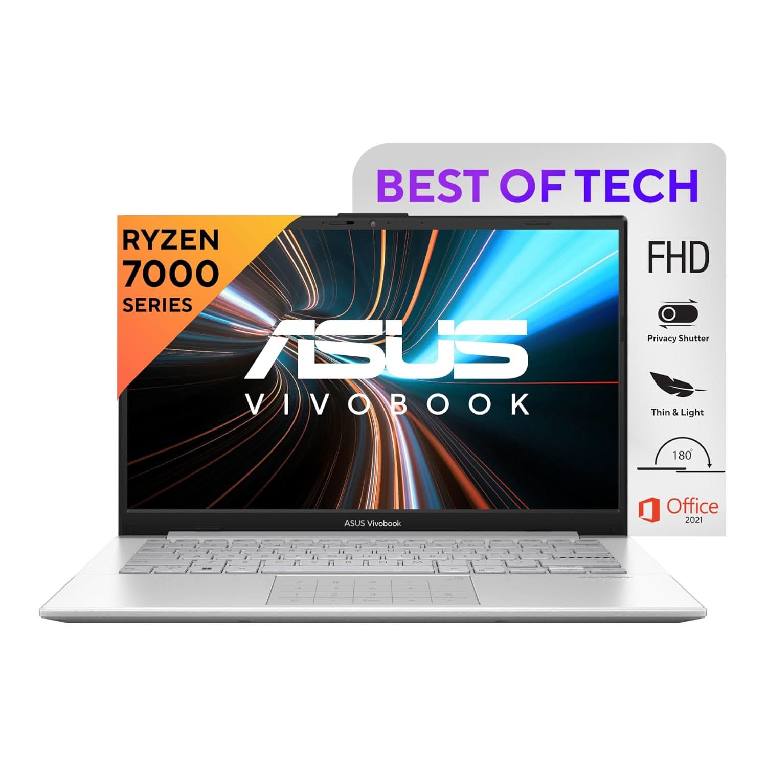 ASUS VIVOBOOK GO 14, AMD RYZEN 3 7320U, THIN AND LIGHT LAPTOP, 14 INCH (35.56 CM) FHD, (8 GB RAM/512GB SSD/WINDOWS 11/OFFICE 2021/42WHR /SILVER/1.38 KG), E1404FA-NK321WS