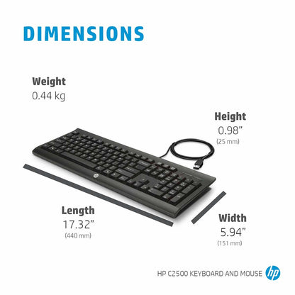 HP C2500 MULTIMEDIA SLIM USB WIRED KEYBOARD AND OPTICAL MOUSE COMBO (J8F15AA)