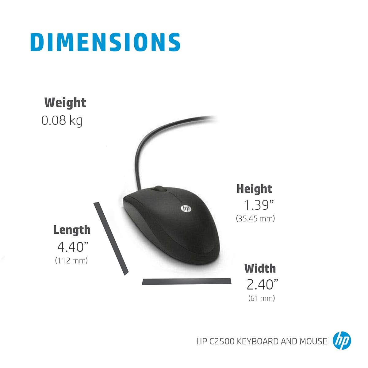 HP C2500 MULTIMEDIA SLIM USB WIRED KEYBOARD AND OPTICAL MOUSE COMBO (J8F15AA)