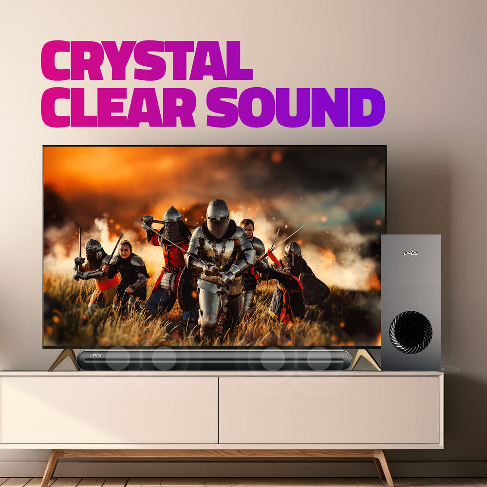 SoundHub 410  320W 2.1Channel Wireless Bluetooth Sound bar & wireless Subwoofer, 3 EQ Presets, 4 Driver units & Input Modes: Bluetooth/ HDMI(ARC) / AUX in /COAXIAL /OPTICAL / USB Input