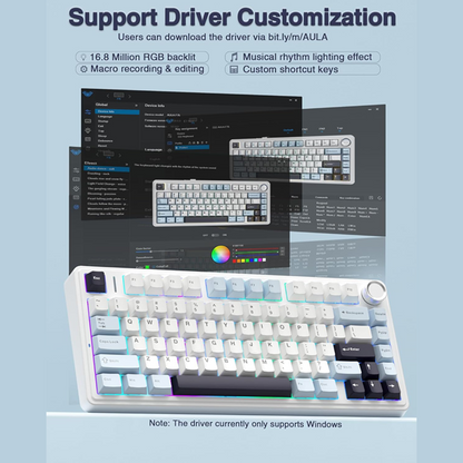 AULA F75 75% WIRELESS MECHANICAL KEYBOARD | HOT SWAPPABLE | PRE-LUBED LINEAR SWITCHES | RGB BACKLIT | 2.4GHZ/TYPE-C/BLUETOOTH GAMING KEYBOARD (ICE BLUE, ICE VEIN SWITCH)