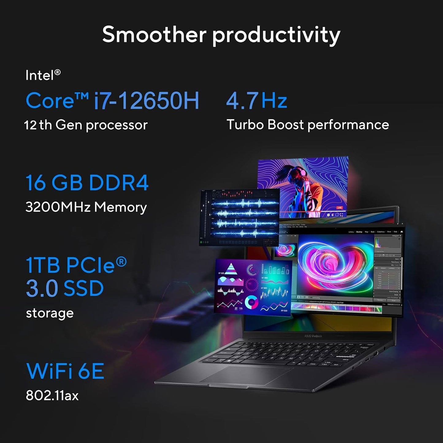 ASUS CREATOR SERIES VIVOBOOK 14X OLED (2023), INTEL CORE I7-12650H 12TH GEN, 14 INCH (35.56 CM) 2.8K 90HZ OLED, CREATOR/GAMING LAPTOP (16GB/1TB/4GB RTX 2050/WIN11/FP/BLACK/1.4 KG), K3405ZFB-KM751WS