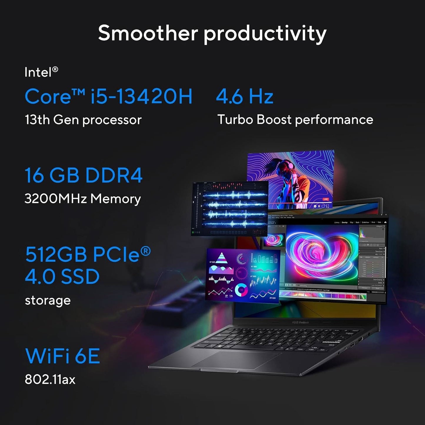ASUS VIVOBOOK 16X K3605VC-RP412WS [CI5-13420H/16GB/512GB SSD/WIN11 HOME+MSO/16.0"/4GB-RTX3050 GRAPHICS/1 YEAR(S)/BLACK]