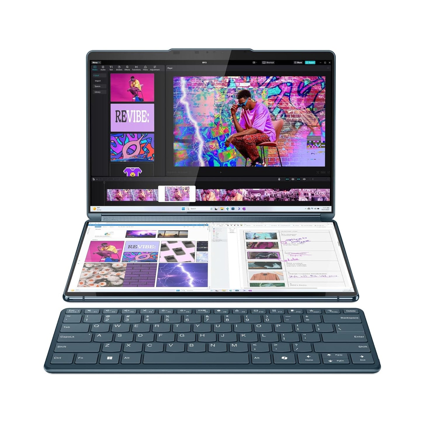 LENOVO YOGA BOOK 9 INTEL EVO CORE ULTRA 7 155U BUILT-IN AI DUAL 13.3 INCH 2.8K OLED DISPLAY (2X33.7CM) WITH PEN+SILENT MOUSE+KEYBOARD |32GB/1TB SSD/WIN 11/MSO 21/5.0MP IR CAMERA/TEAL/1.3KG, 83FF0034IN