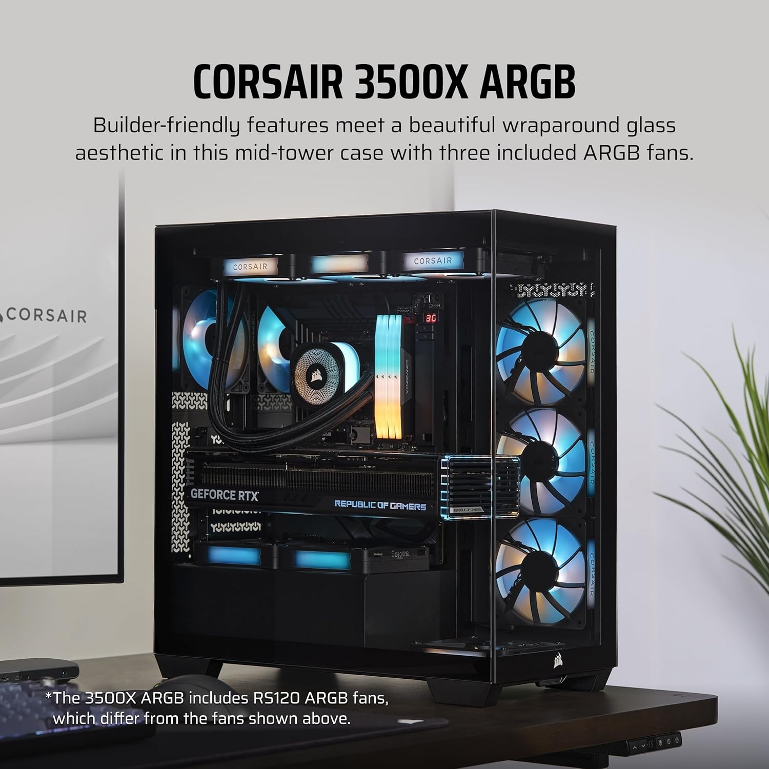 CORSAIR 3500X ARGB TEMPERED GLASS MID-TOWER, BLACK