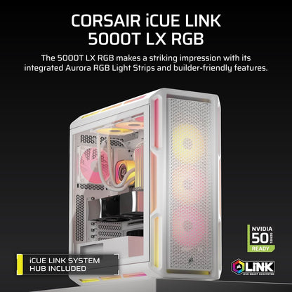CORSAIR ICUE LINK 5000T LX RGB MID-TOWER PC CASE, WHITE
