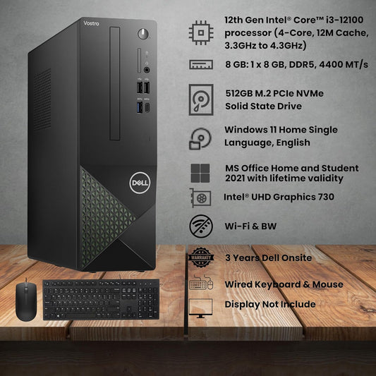 DELL VOSTRO 3030 [CI3-12100/8GB/512GB SSD/WIN11 HOME+MS24/22" SE2225HM/INTEGRATED GRAPHICS/3 YEAR(S)]