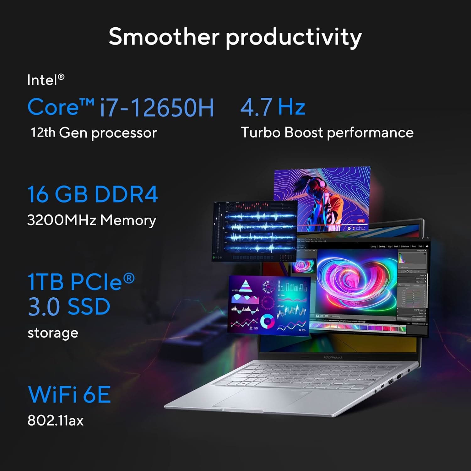ASUS CREATOR SERIES VIVOBOOK 14X OLED (2023), INTEL CORE I7-12650H 12TH GEN, 14 INCH (35.56 CM) 2.8K 90HZ OLED, CREATOR/GAMING LAPTOP (16GB/1TB/4GB RTX 2050/WIN11/SILVER/1.4 KG), K3405ZFB-KM752WS