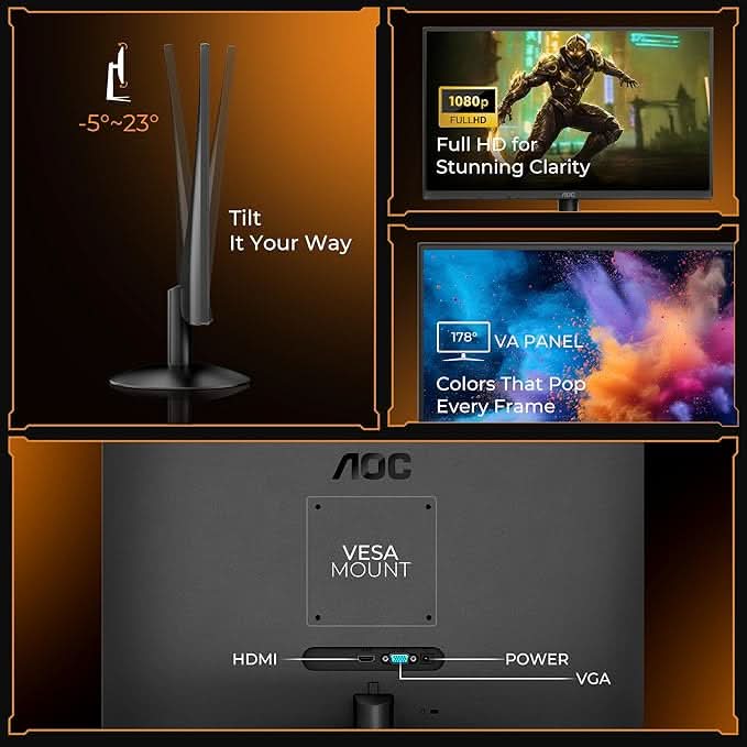 AOC 21.5 VA Borderless, FHD 1920 x 1080, 120 Hz, 250 cd/m², 1MS, VGA x1, HDMI x1.NTSC 86% / sRGB 102% , Black , Flicker Free , Low Blue Mode.