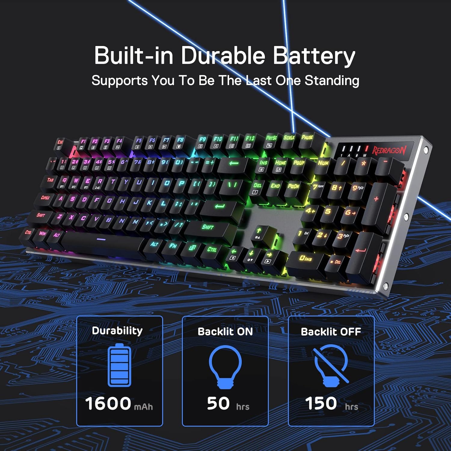 REDRAGON K556 DHARMA PRO (WIRED/WIRELESS/BT) RED SWITCH WIRELESS RGB KEYBOARD BLACK
