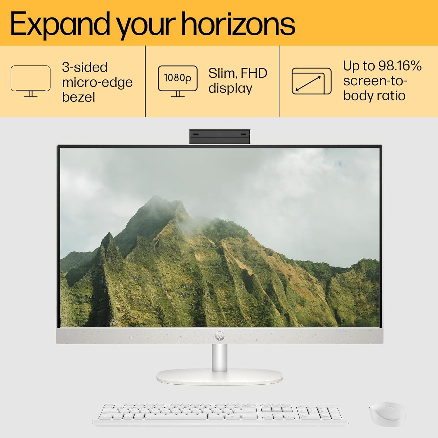 HP ALL-IN-ONE PC 13TH GEN INTEL CORE I5 27 INCH (68.6CM) FHD 16GB RAM, 1TB SSD, INTEL UMA GRAPHICS, 710 WHITE WIRELESS KEYBOARD AND MOUSE COMBO (WINDOWS 11 HOME, MSO 21, SHELL WHITE, 6.72 KG) 27-CR0407IN