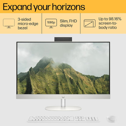 HP ALL-IN-ONE PC 13TH GEN INTEL CORE I5 27 INCH (68.6CM) FHD 16GB RAM, 1TB SSD, INTEL UMA GRAPHICS, 710 WHITE WIRELESS KEYBOARD AND MOUSE COMBO (WINDOWS 11 HOME, MSO 21, SHELL WHITE, 6.72 KG) 27-CR0407IN