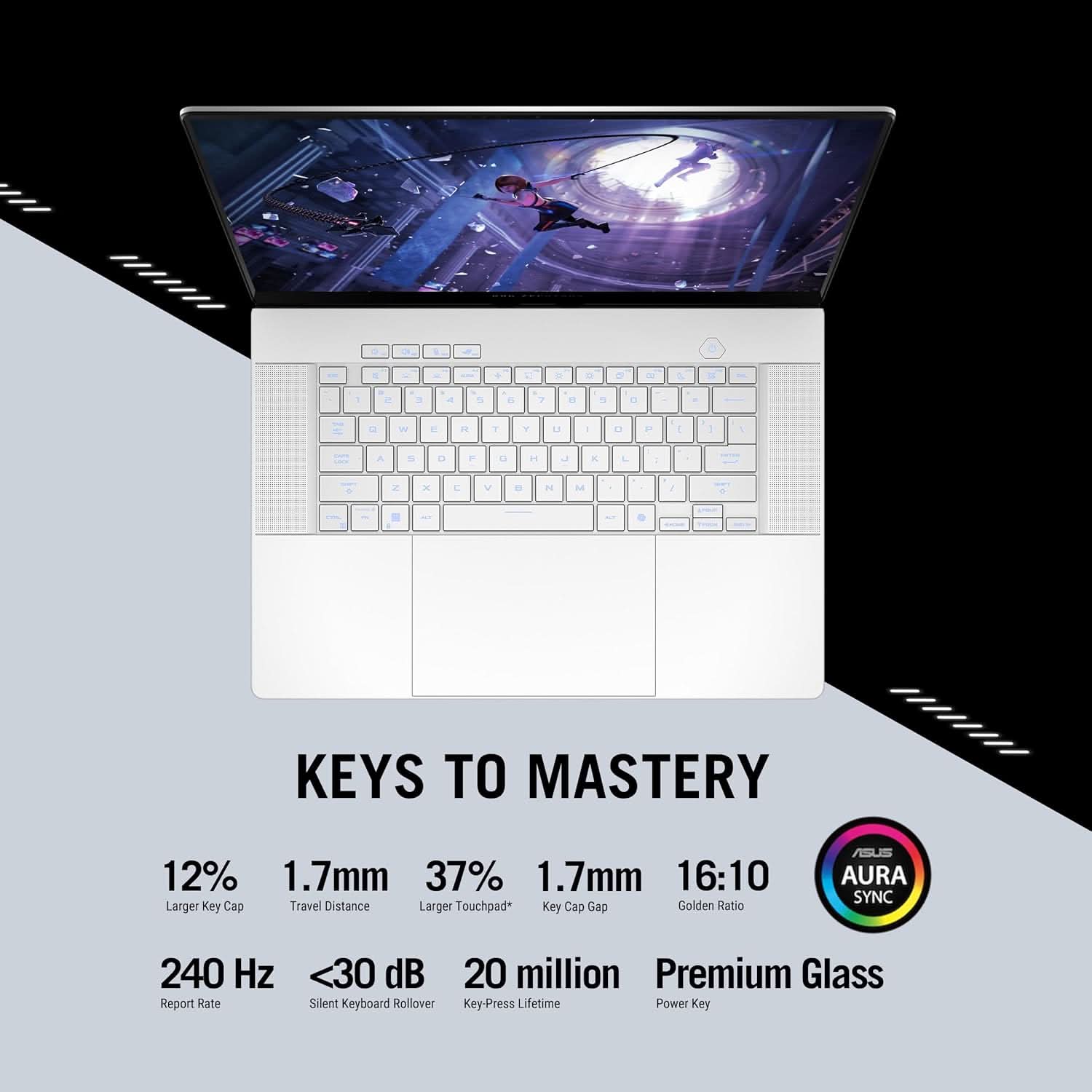 ASUS ROG ZEPHYRUS G16, GAMING LAPTOP, 16 INCH 2.5K OLED ROG NEBULA DISPLAY, 240HZ 500 NITS, AMD RYZEN AI 9 HX 370 (32GB RAM/2TB SSD/RTX 4070/WIN 11/OFFICE 2021/PLATINUM WHITE/1.85 KG), GA605WI-QR067WS