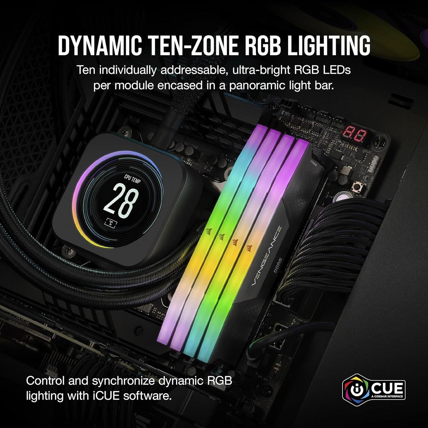 CORSAIR VENGEANCE-CMH16GX5M1B5200C40- RGB DDR5 16GB (1X16GB) DDR5 5200 CL40-40-40-77 1.25V INTEL XMP - BLACK