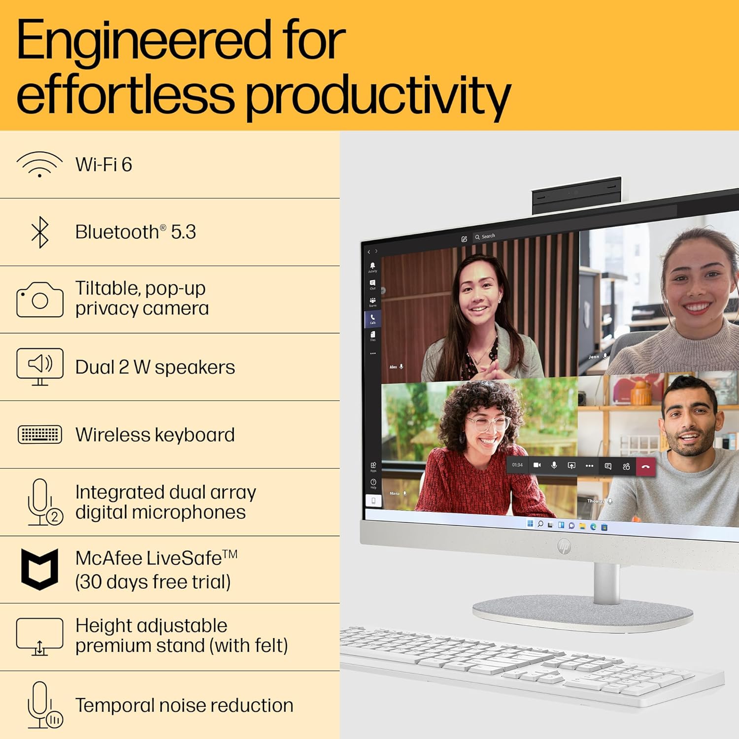 HP ALL-IN-ONE PC 13TH GEN INTEL CORE I7 27 INCH (68.6CM) FHD 16GB RAM, 1TB SSD, INTEL UMA GRAPHICS, 710 WHITE WIRELESS KEYBOARD AND MOUSE COMBO (WINDOWS 11 HOME, MSO 21, SHELL WHITE, 6.72 KG) 27-CR0403IN